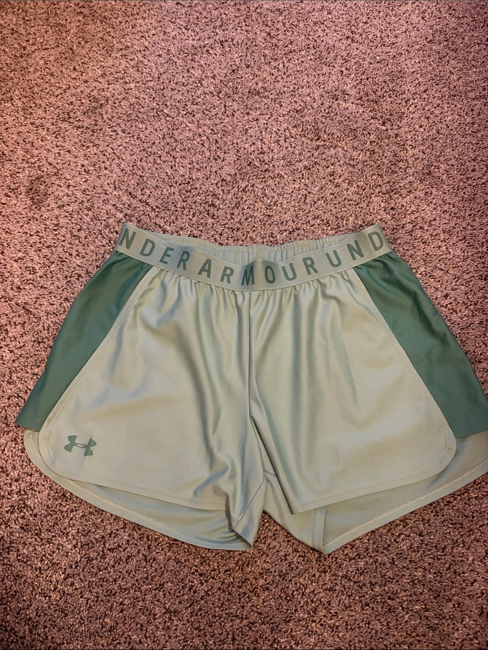 Under Armour Women's Mint Green Athletic Shorts with Dark Green Panels
